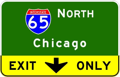 I-65 North Chicago Exit Only sign